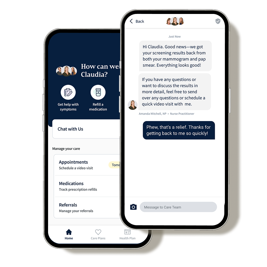 2 Firefly app images: Home screen and an example chat thread 