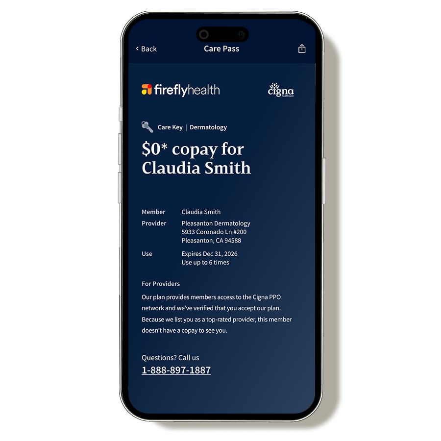 smart phone with a UX screen showing a "care key"