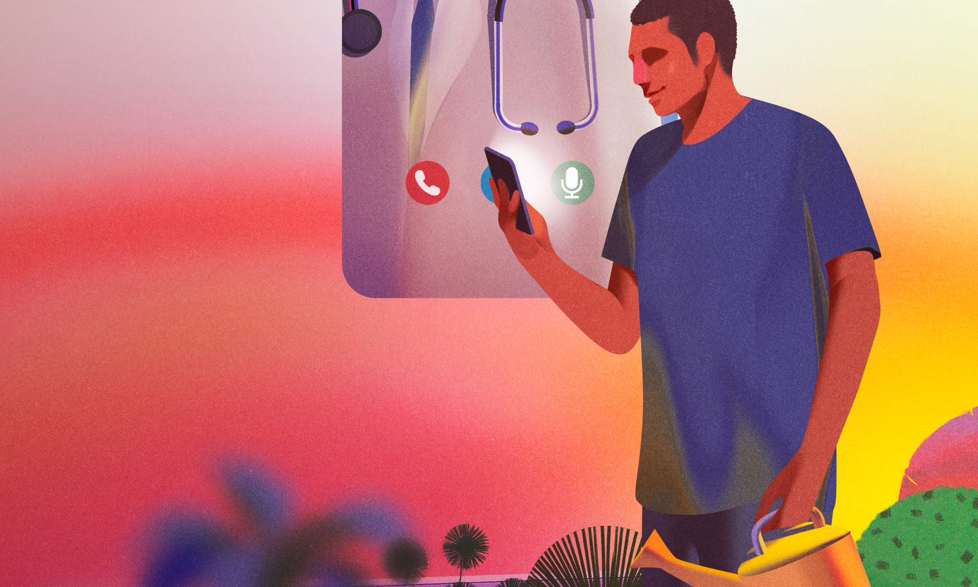 Illustration of a man on phone talking to doctor