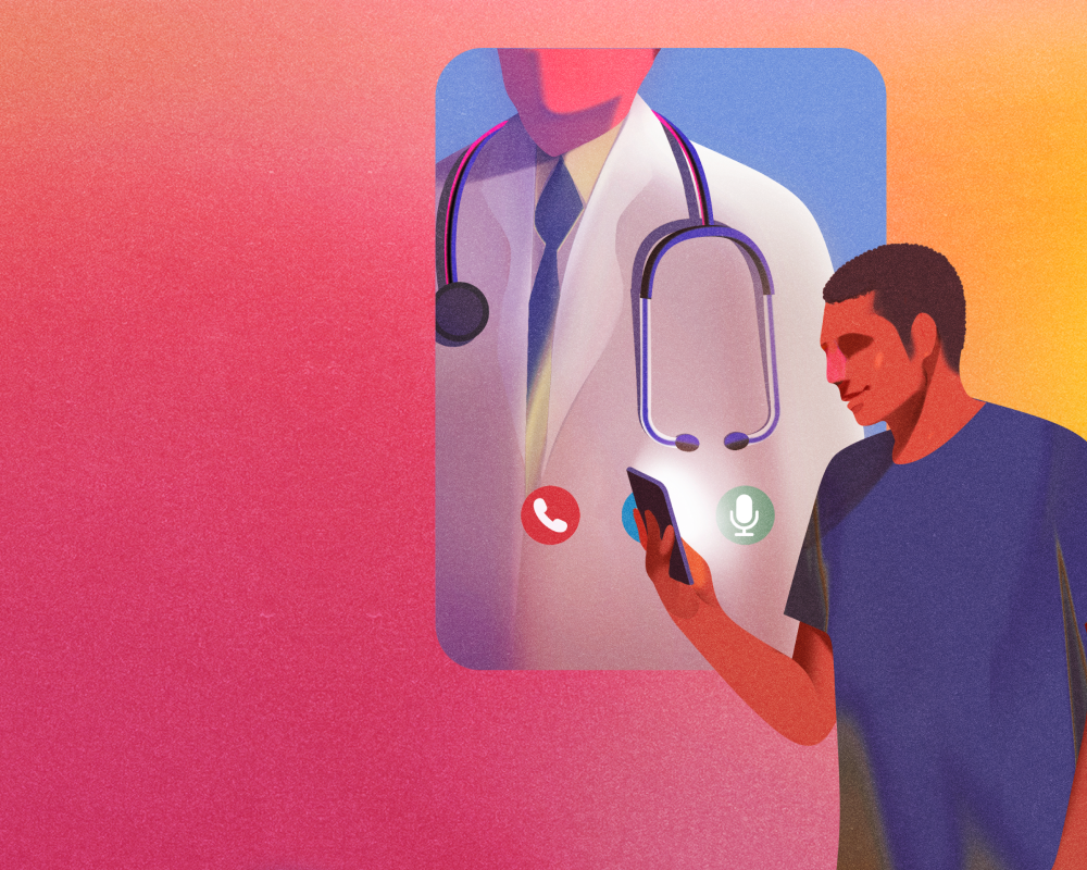 Illustration of a man on phone talking to doctor