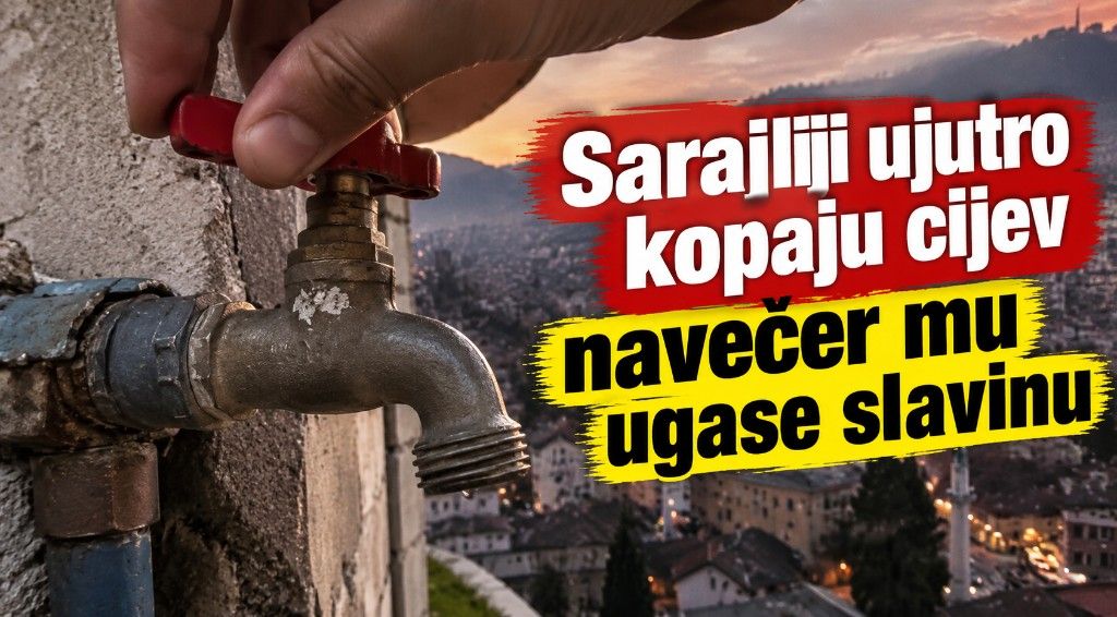 Slavina nad Sarajevom. Na slici je naslov o cijevi i ugašenoj vodi.