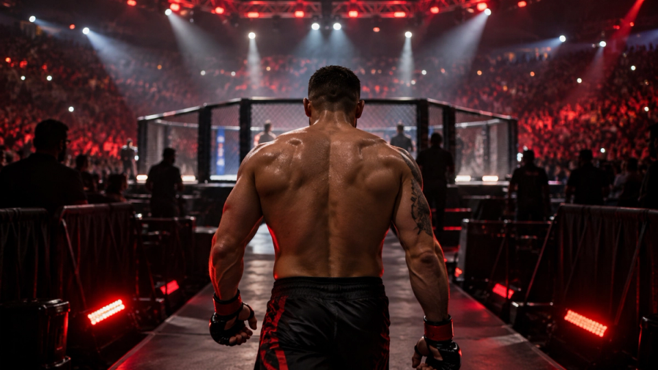 Generički MMA borac ulazi prema oktagonu pred veliki meč