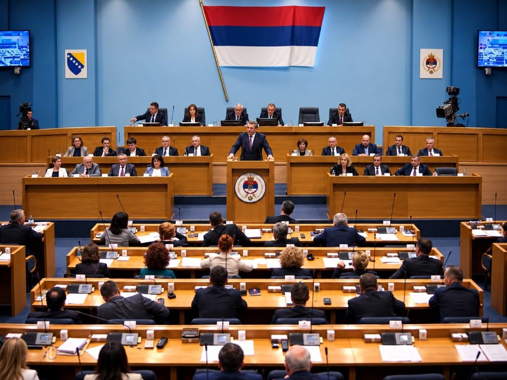 Sala skupštine, zastava Republike Srpske iznad govornice