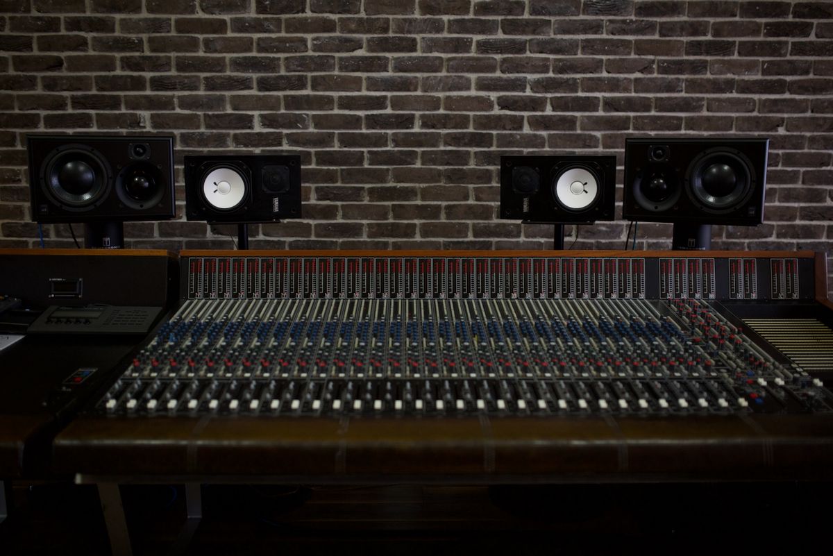 Front on view of a Harrison 3232b recording console