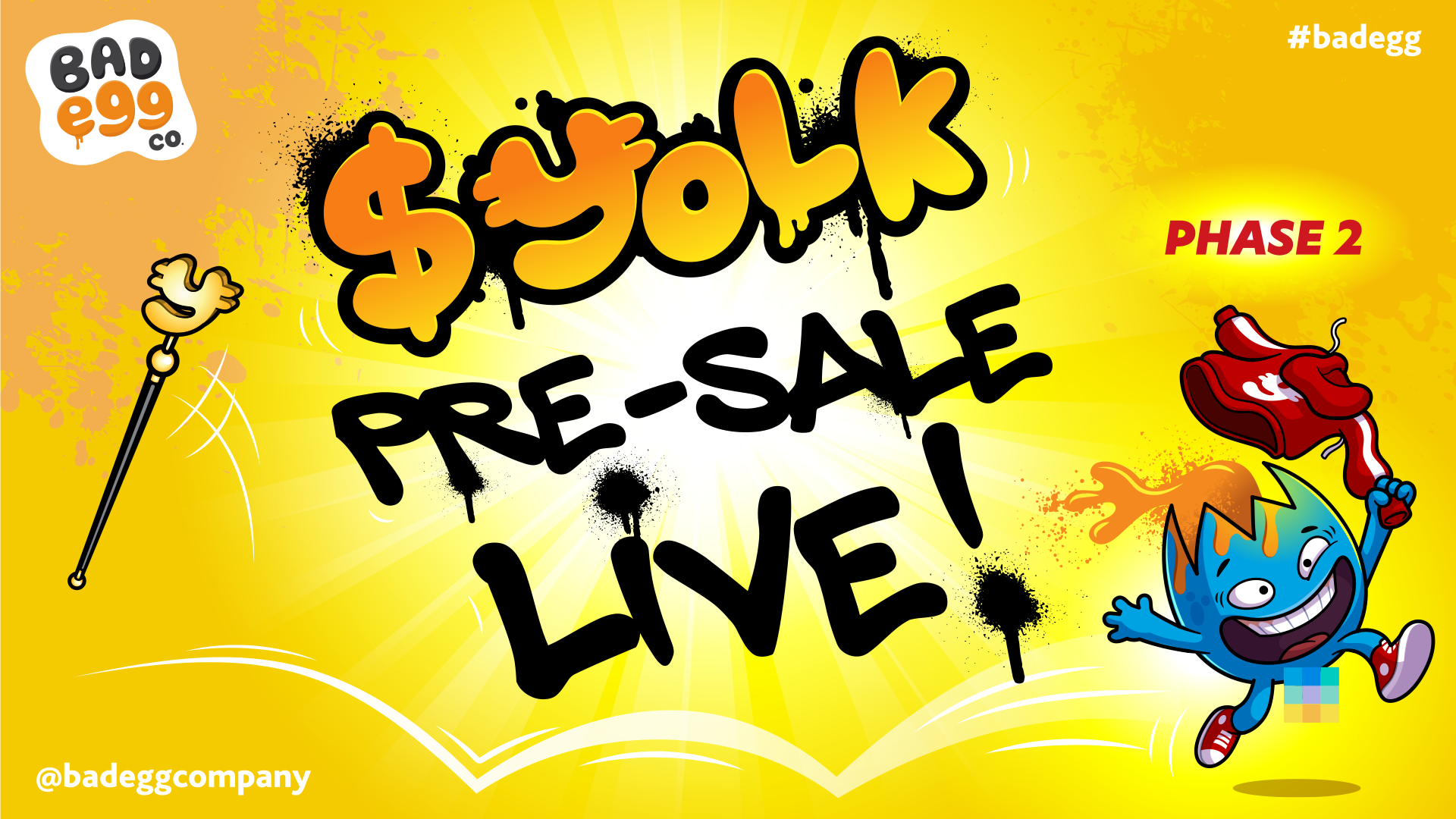 Graphic of golden egg symbolizing $YOLK presale phase 2 launch.
