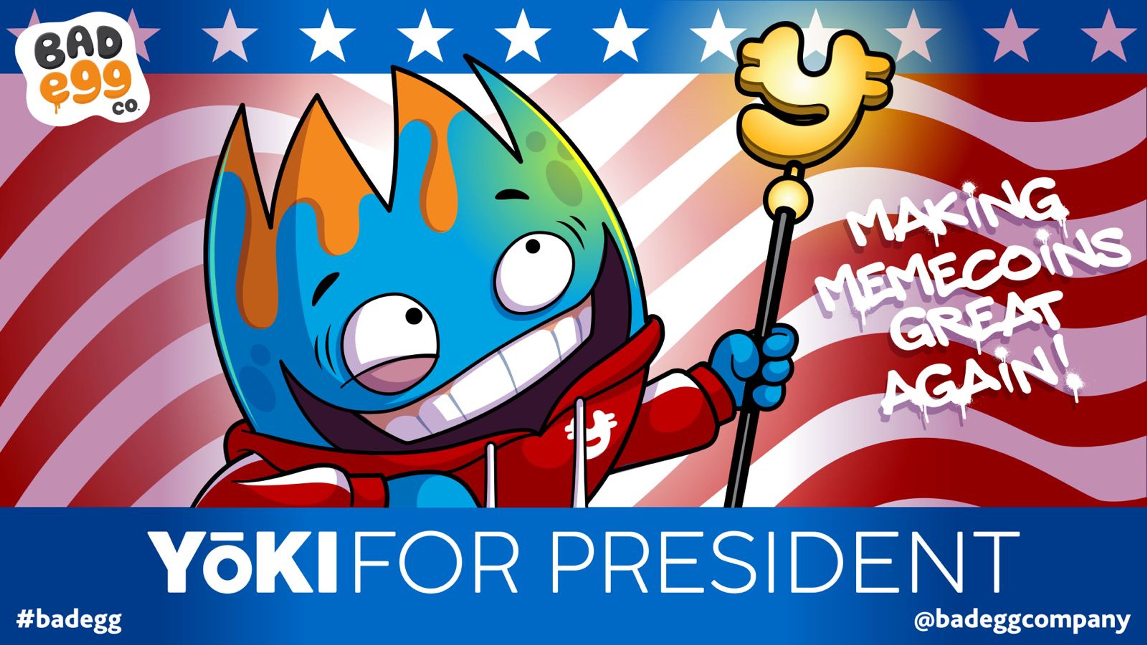 YoKi for President campaign poster with $YOLK logo