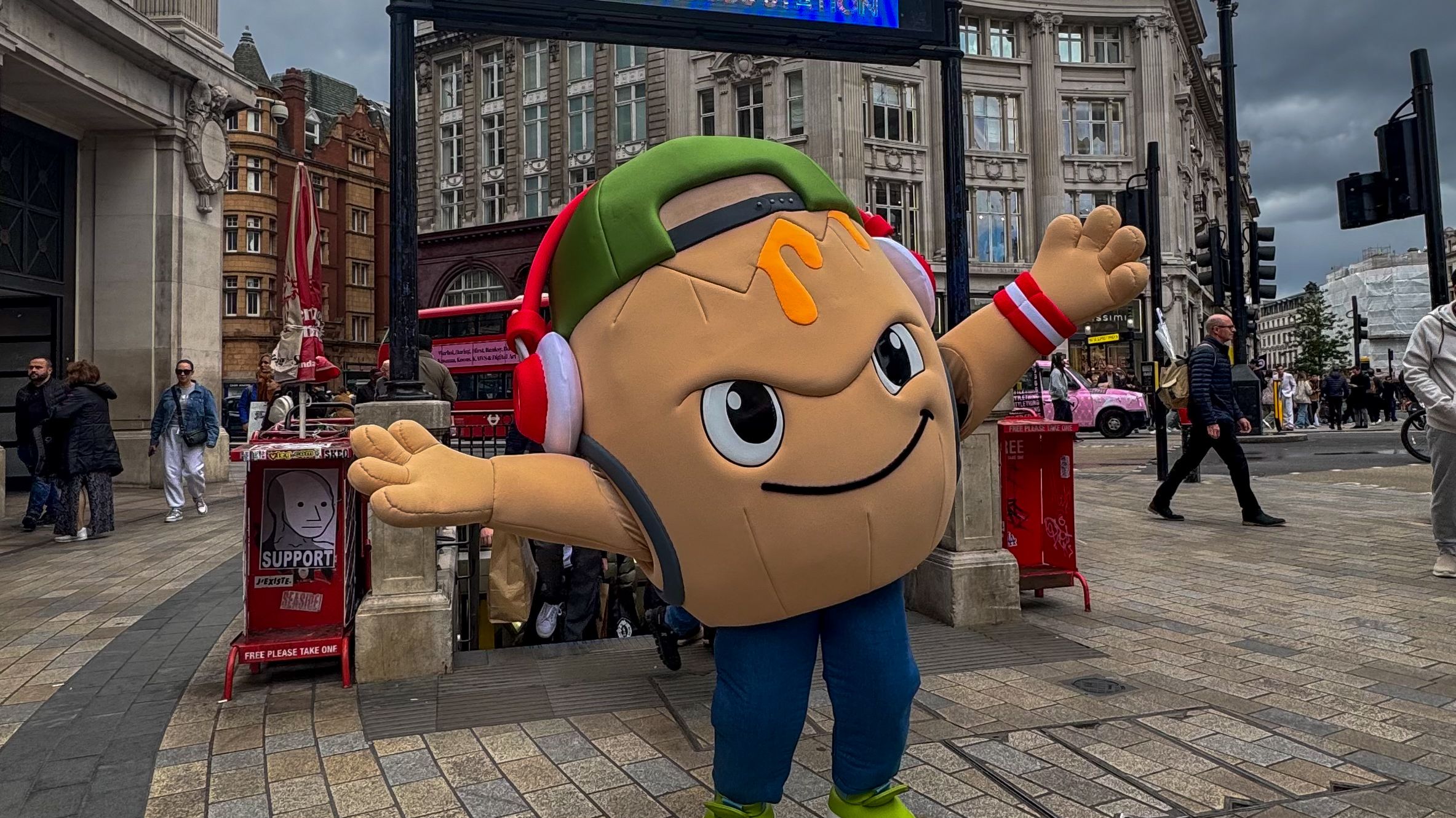 Yolk promotional event in London with eggs and fire emoji.