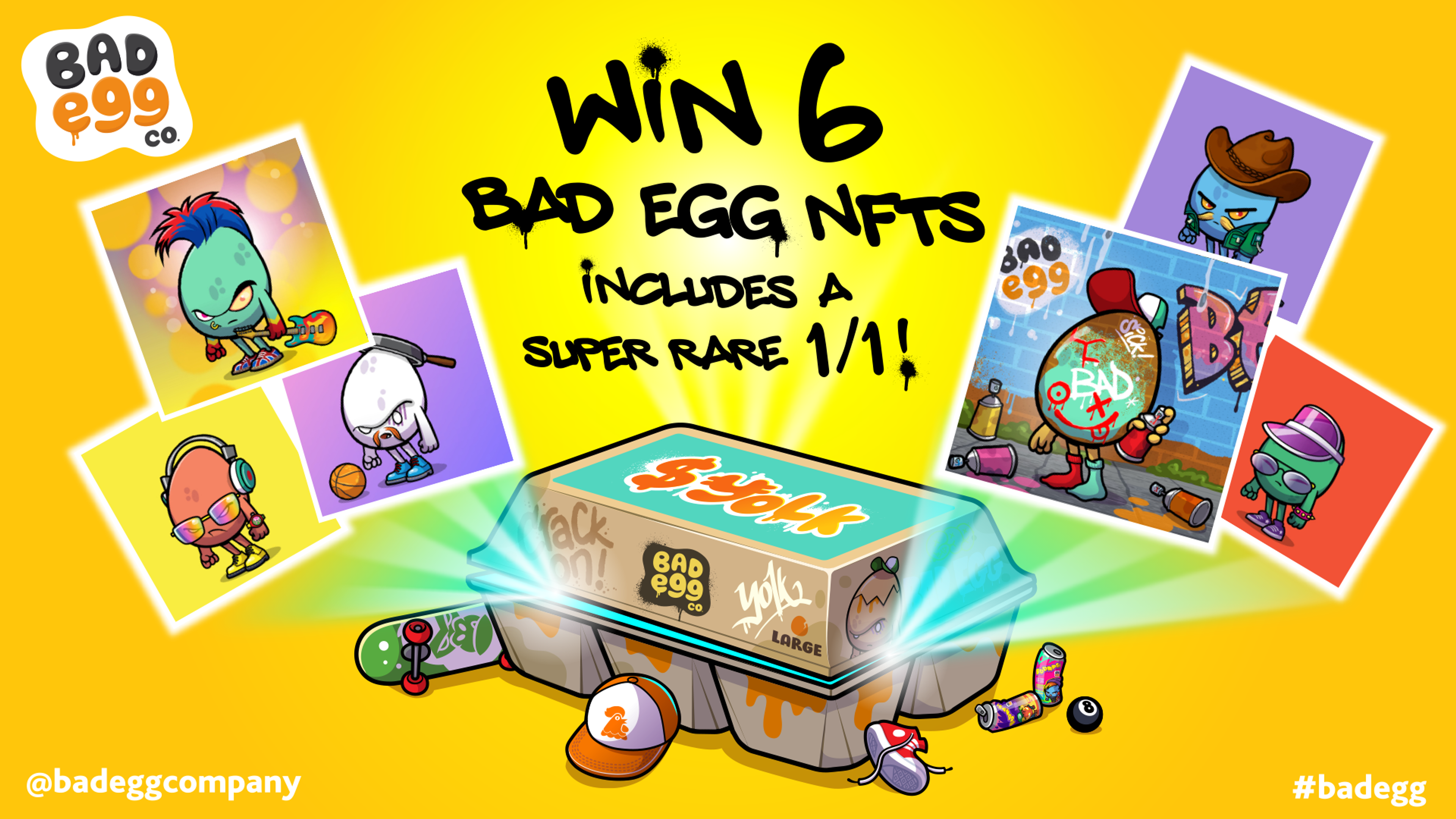 Bad Eggs NFT giveaway announcement with instructions to enter