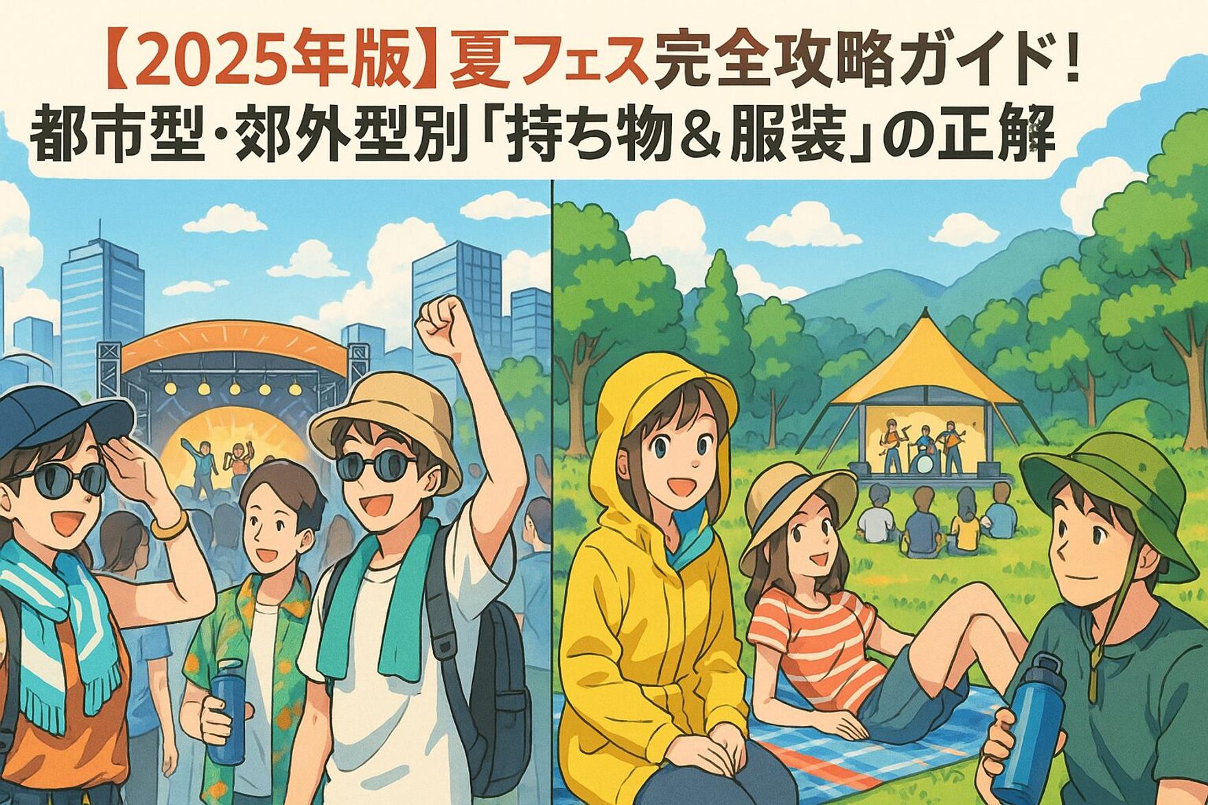 【2025年版】夏フェス完全攻略ガイド！初心者も安心、都市型・郊外型別「持ち物＆服装」の正解