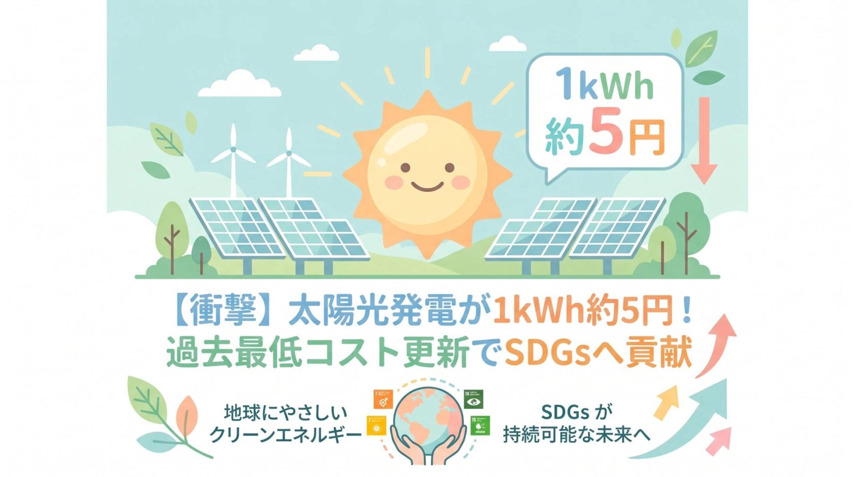 太陽光発電のコストが過去最低を更新！1kWhあたり約5円の衝撃とSDGsへの影響