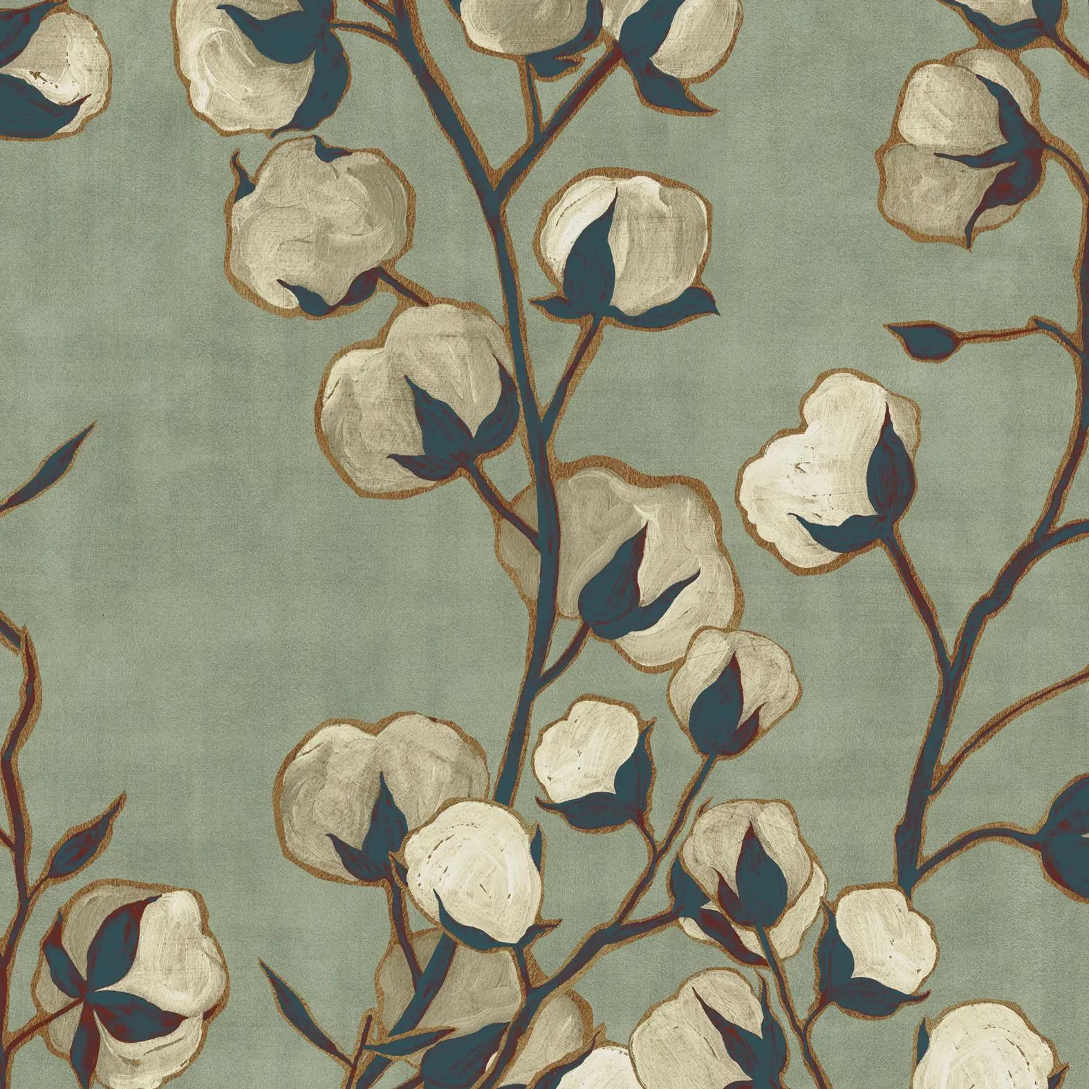 Pattern of design Cotton Flowers in Sage Green