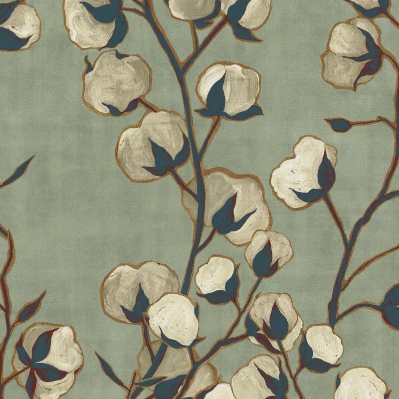 Pattern of design Cotton Flowers in Verde Salvia