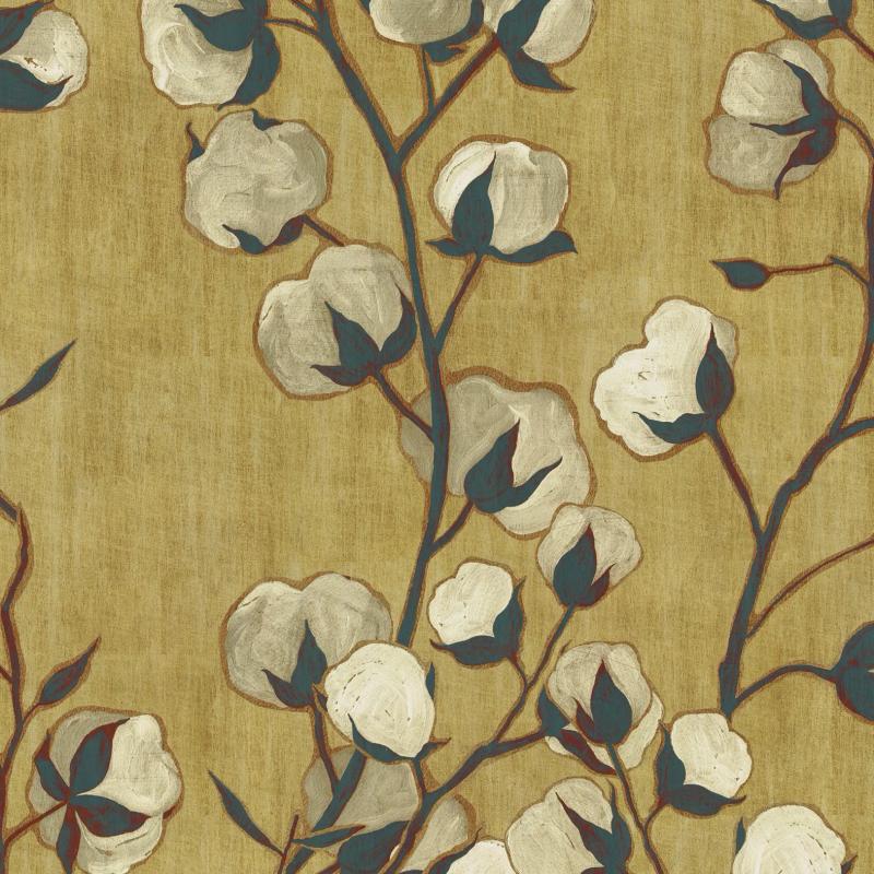 Pattern of design Cotton Flowers in Verde e Oro