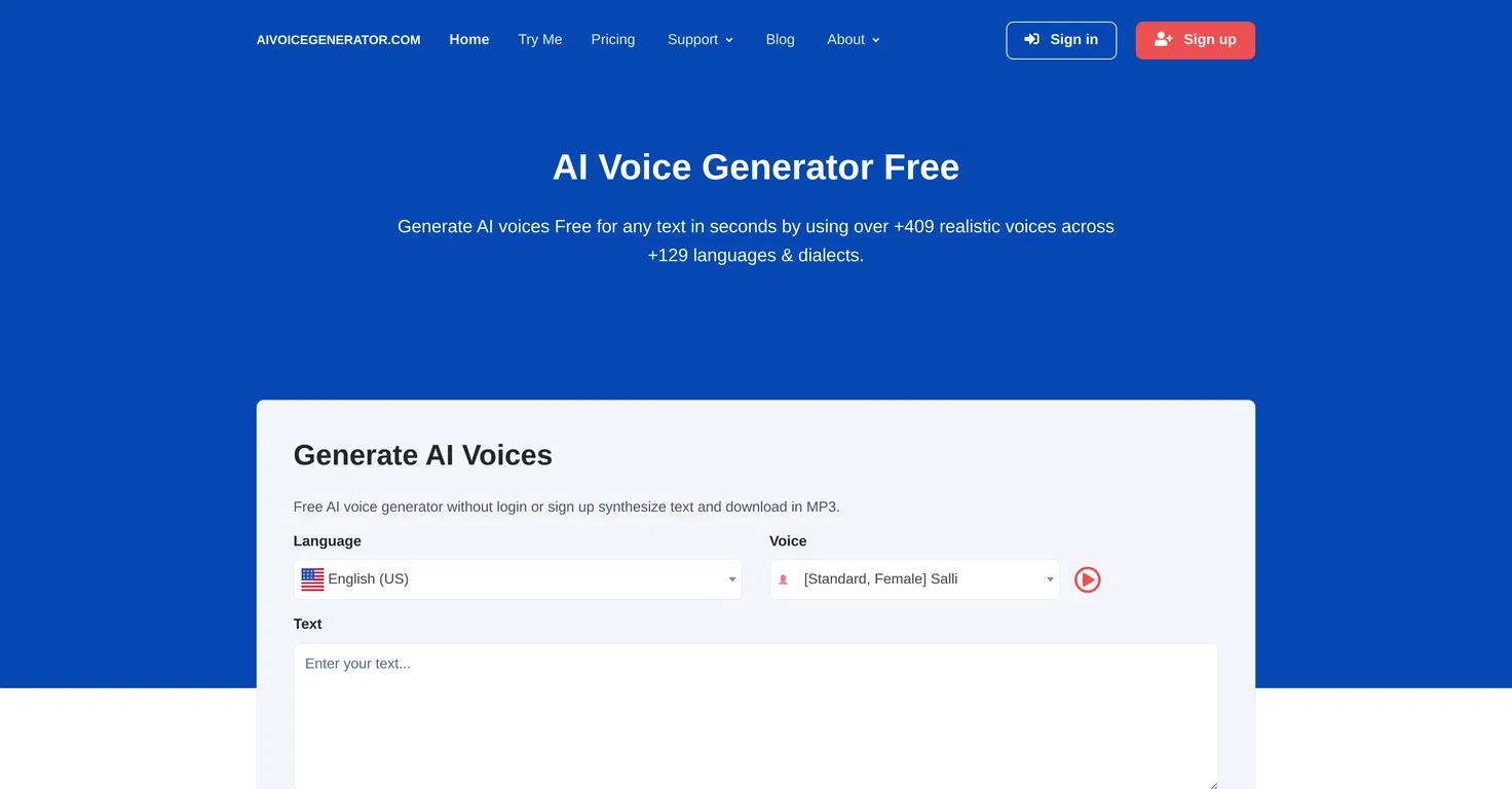 AI Voice GeneratorWebsite Screenshot