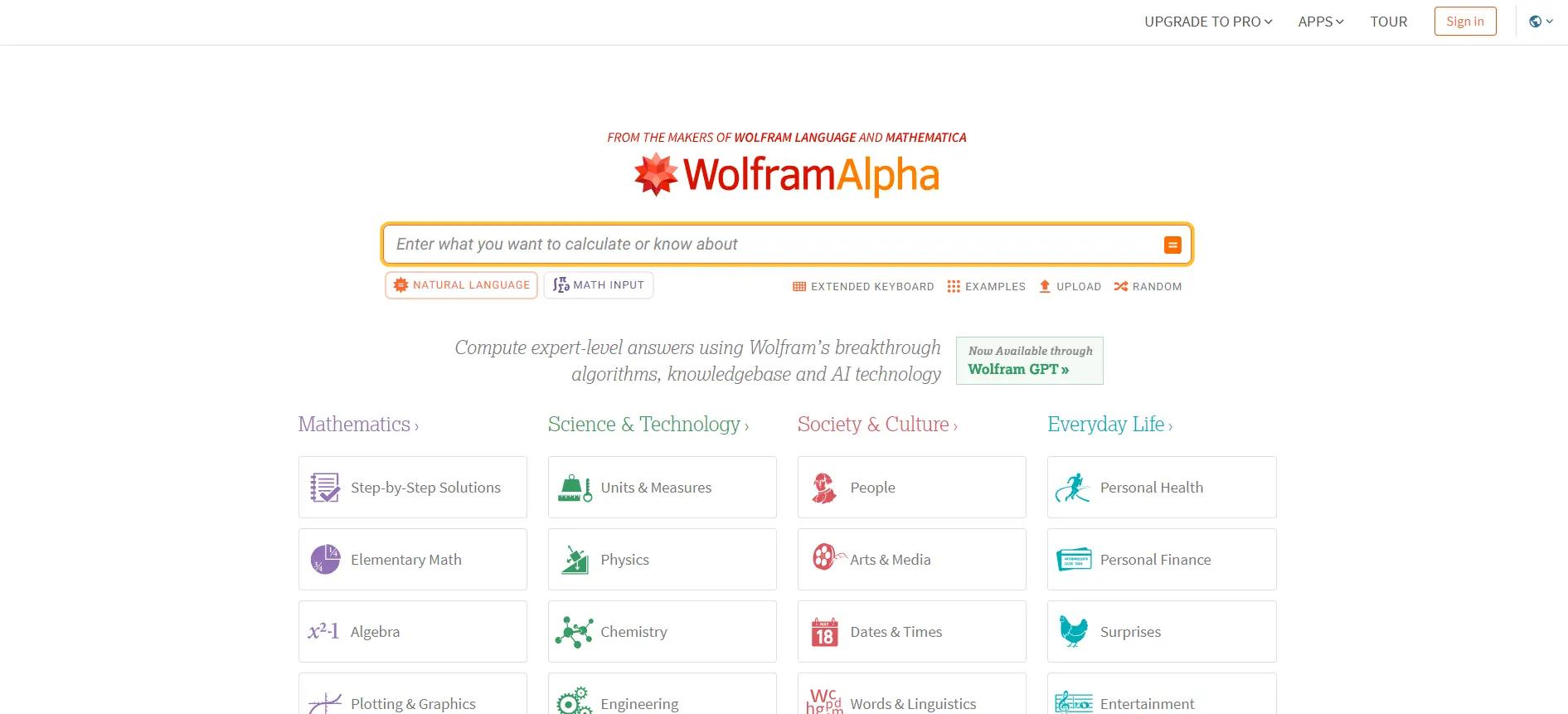 WolframAlpha Website