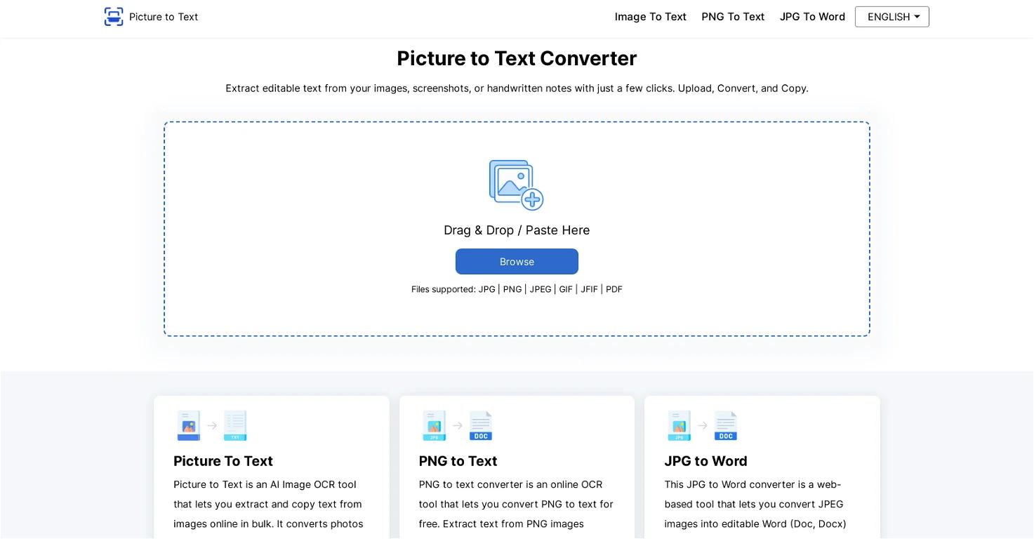 Picture to Text Website Screenshot