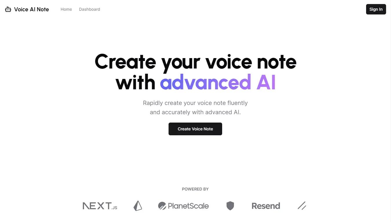 Voice AI NoteWebsite Screenshot