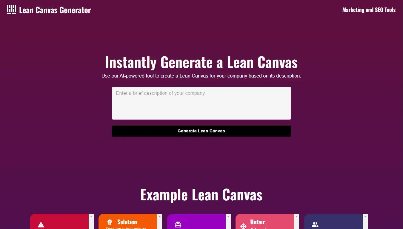 Lean Canvas Website Screenshot