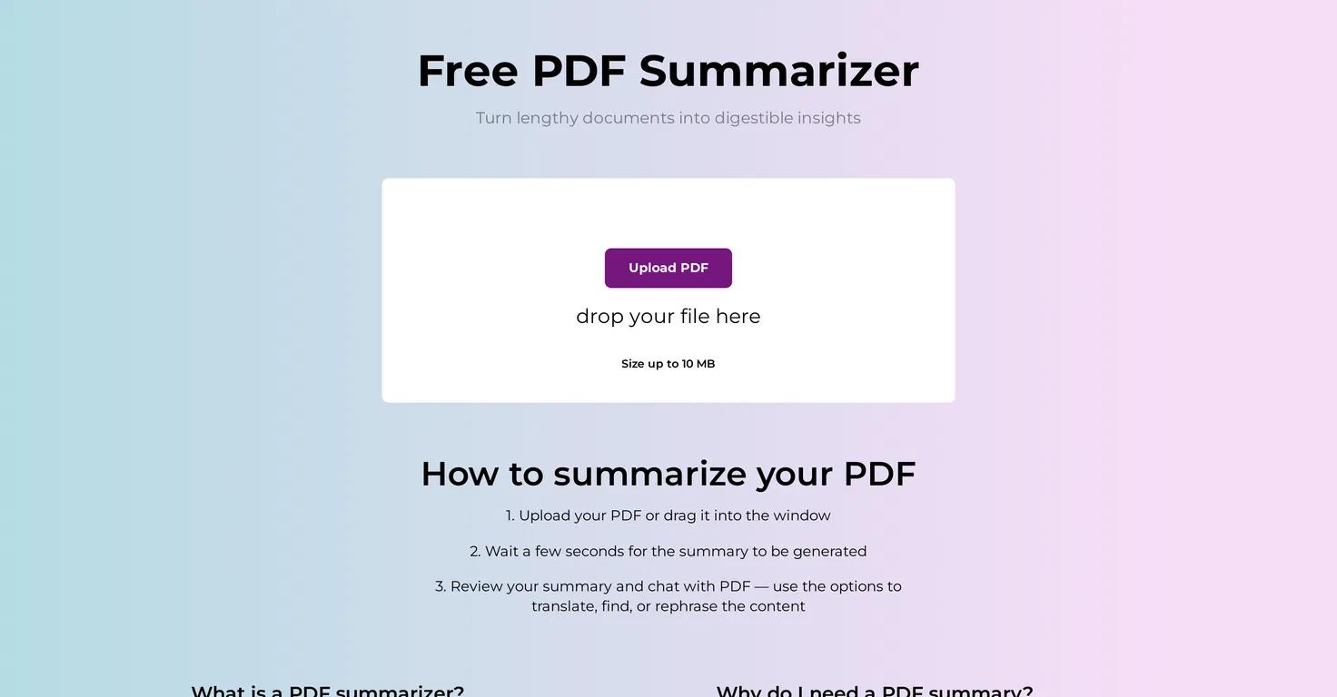 Free PDF SummarizerWebsite Screenshot