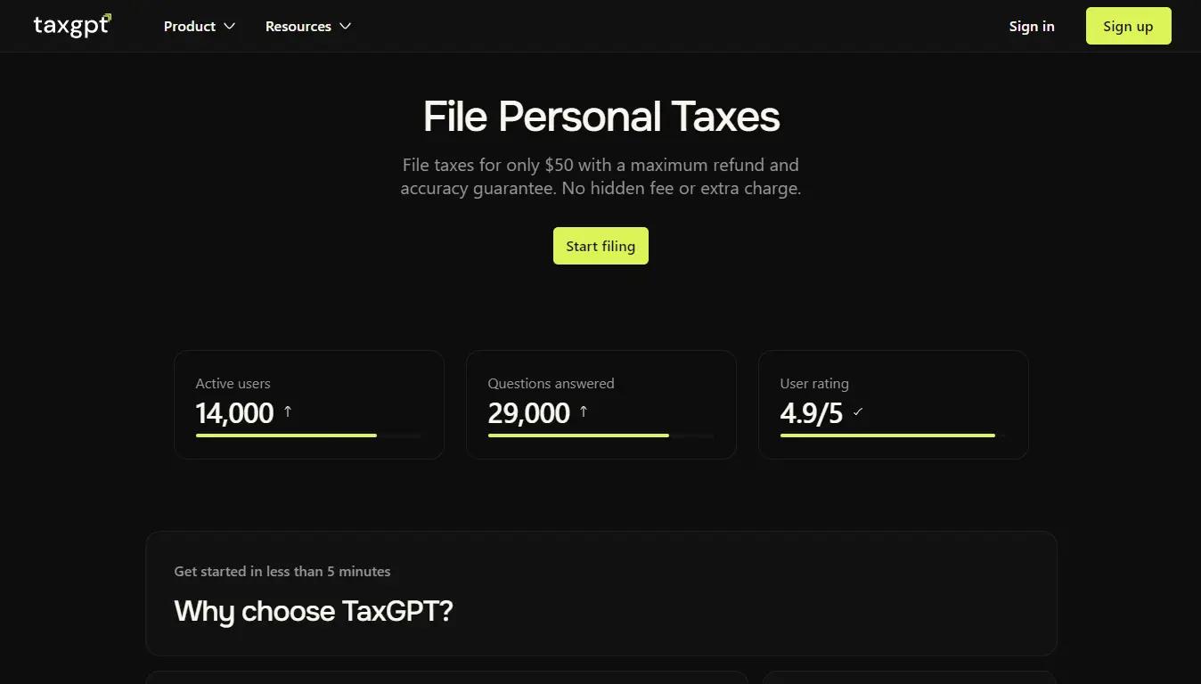 TaxGPTWebsite Screenshot