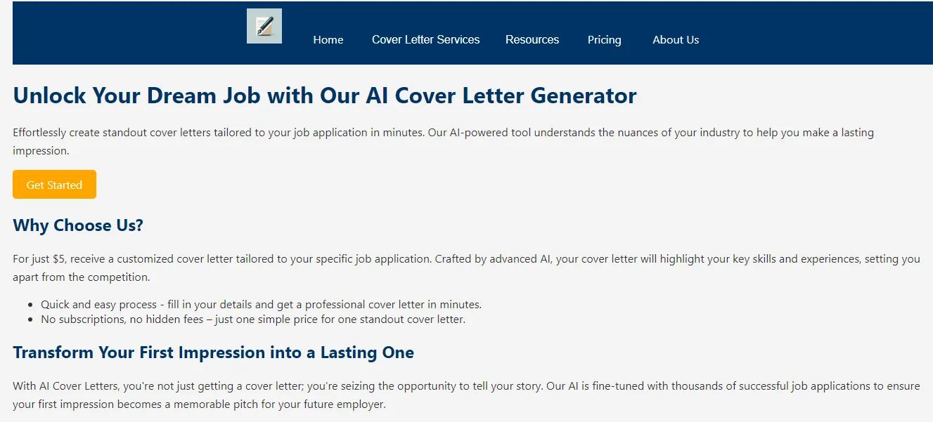 AI Cover LetterWebsite Screenshot