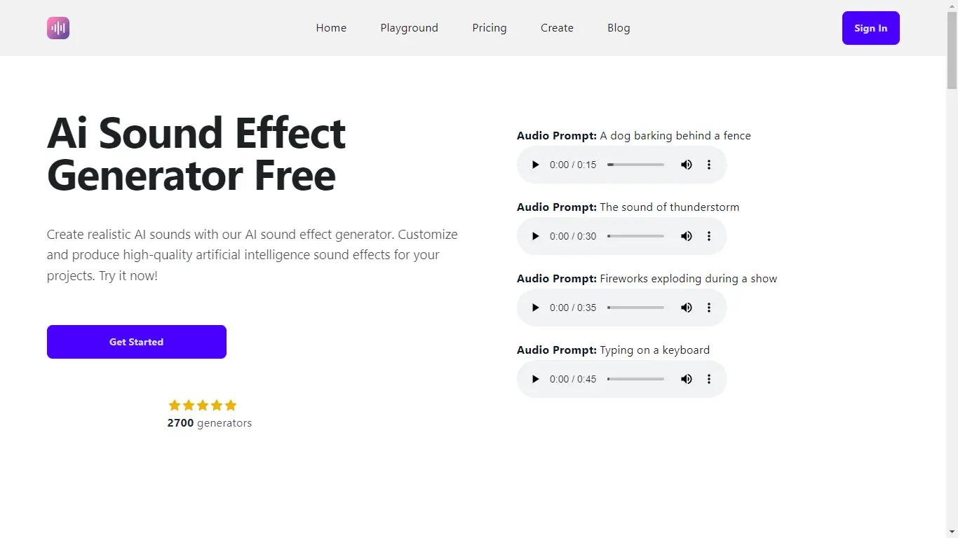 AI Sound Effect GeneratorWebsite Screenshot