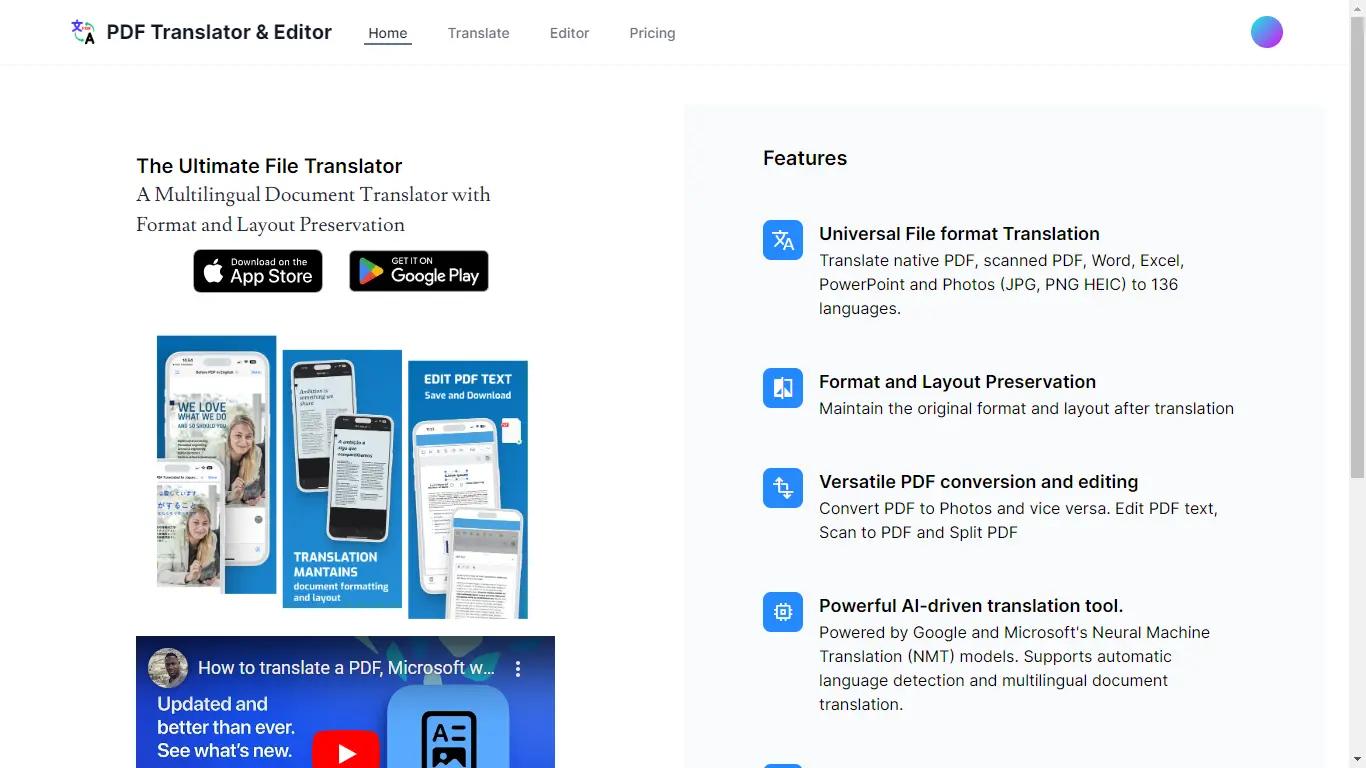 PDF Translator Website Screenshot