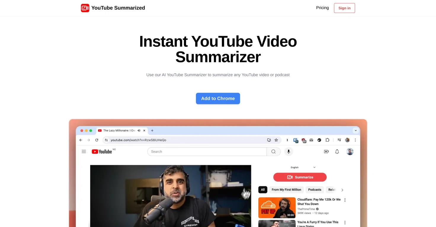 YouTube SummarizedWebsite Screenshot