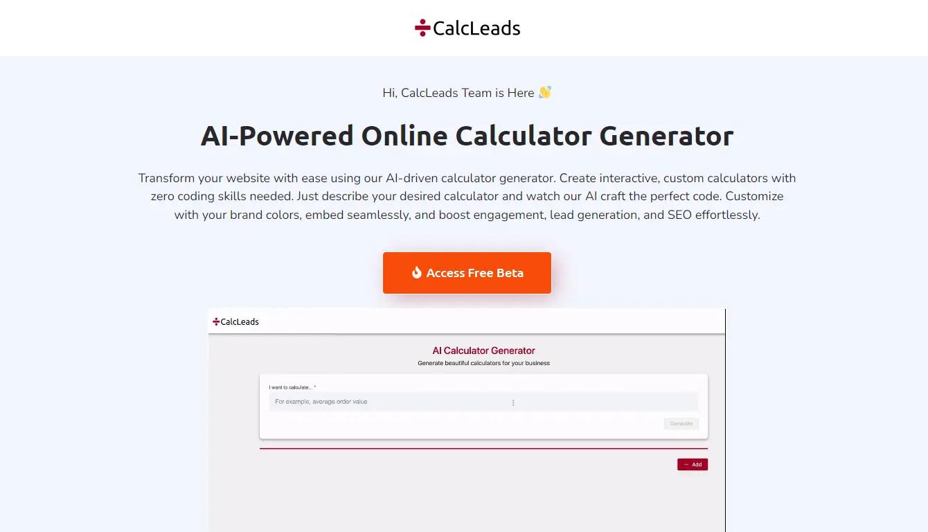 CalcLeadsWebsite Screenshot