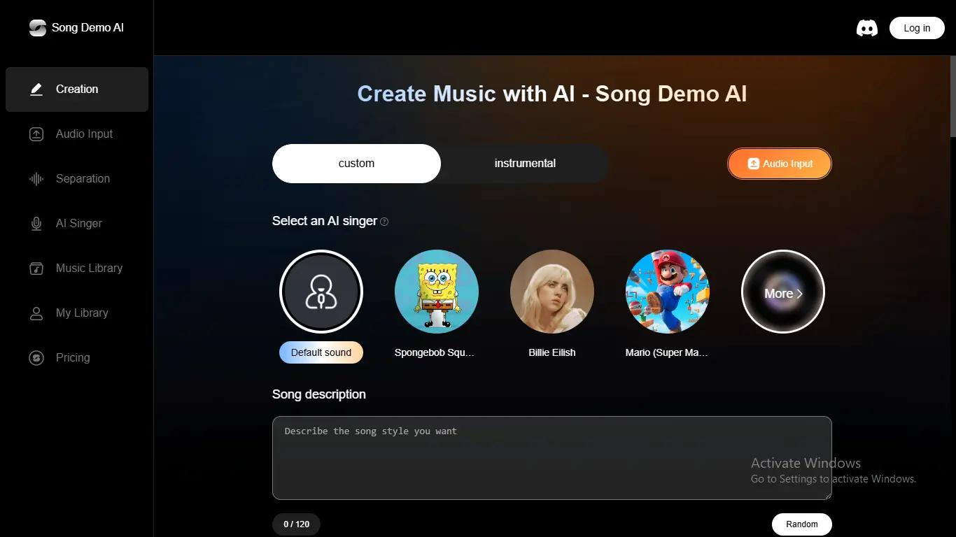 Song Demo AIWebsite Screenshot