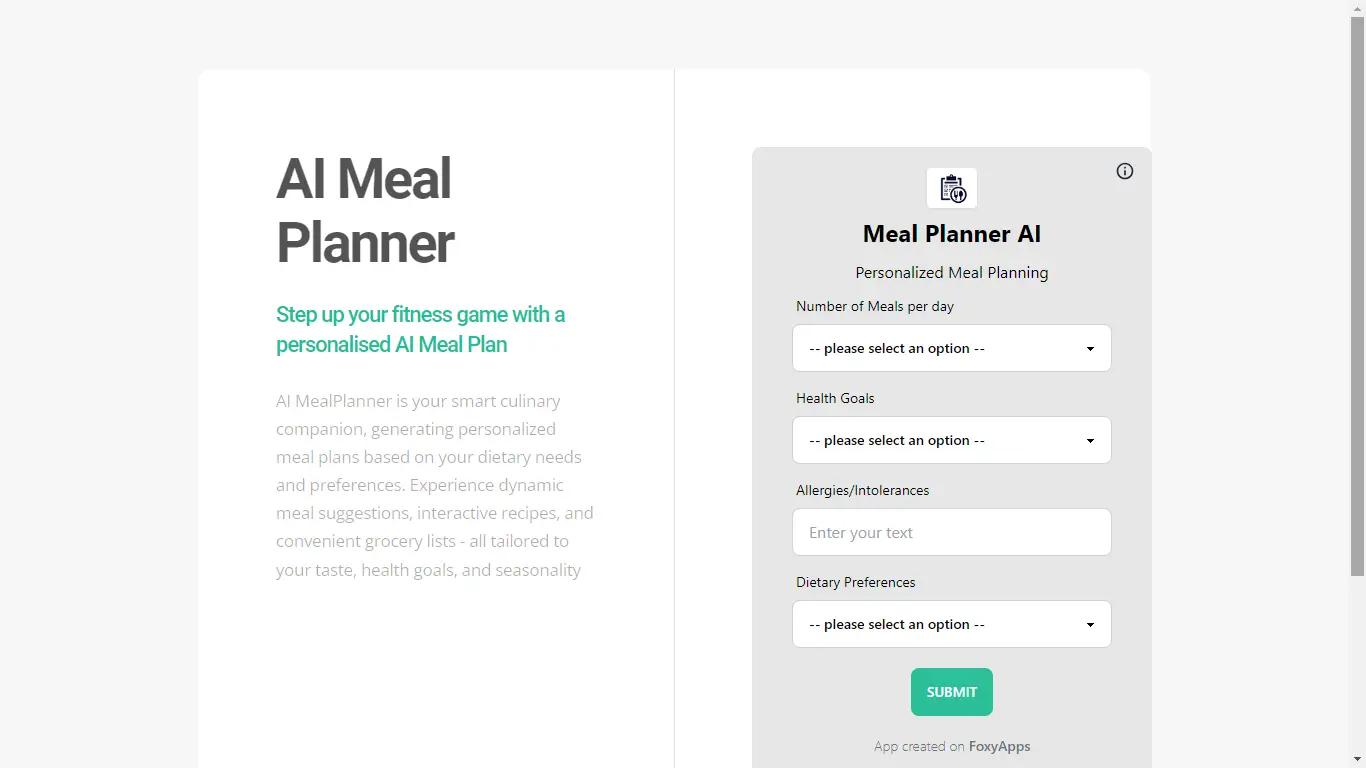 AI Meal PlannerWebsite Screenshot