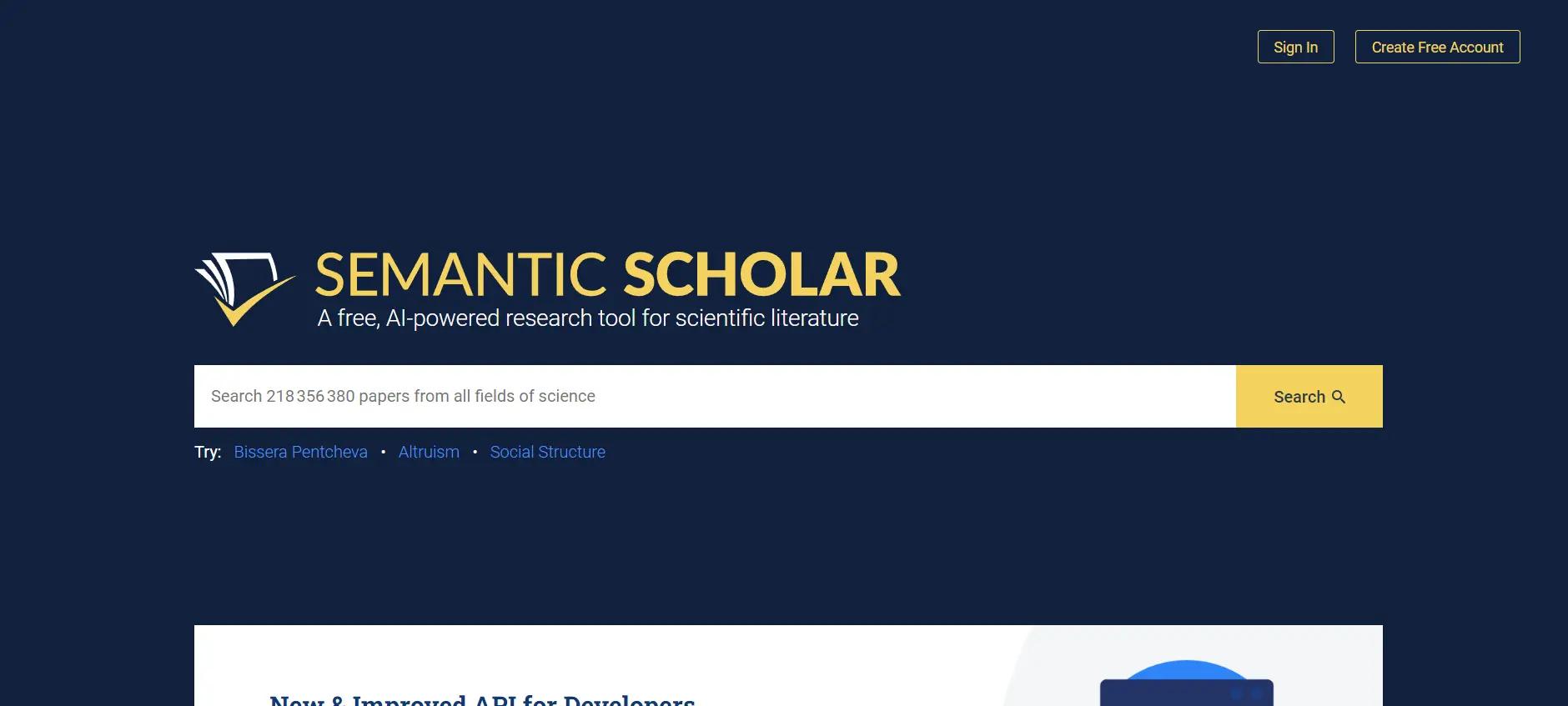 Semantic ScholarWebsite Screenshot