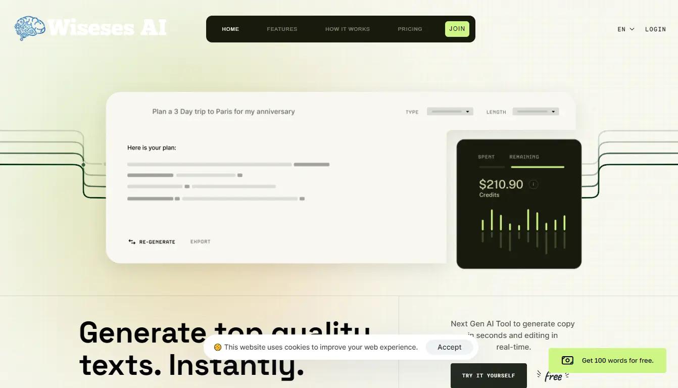 Wiseses AIWebsite Screenshot