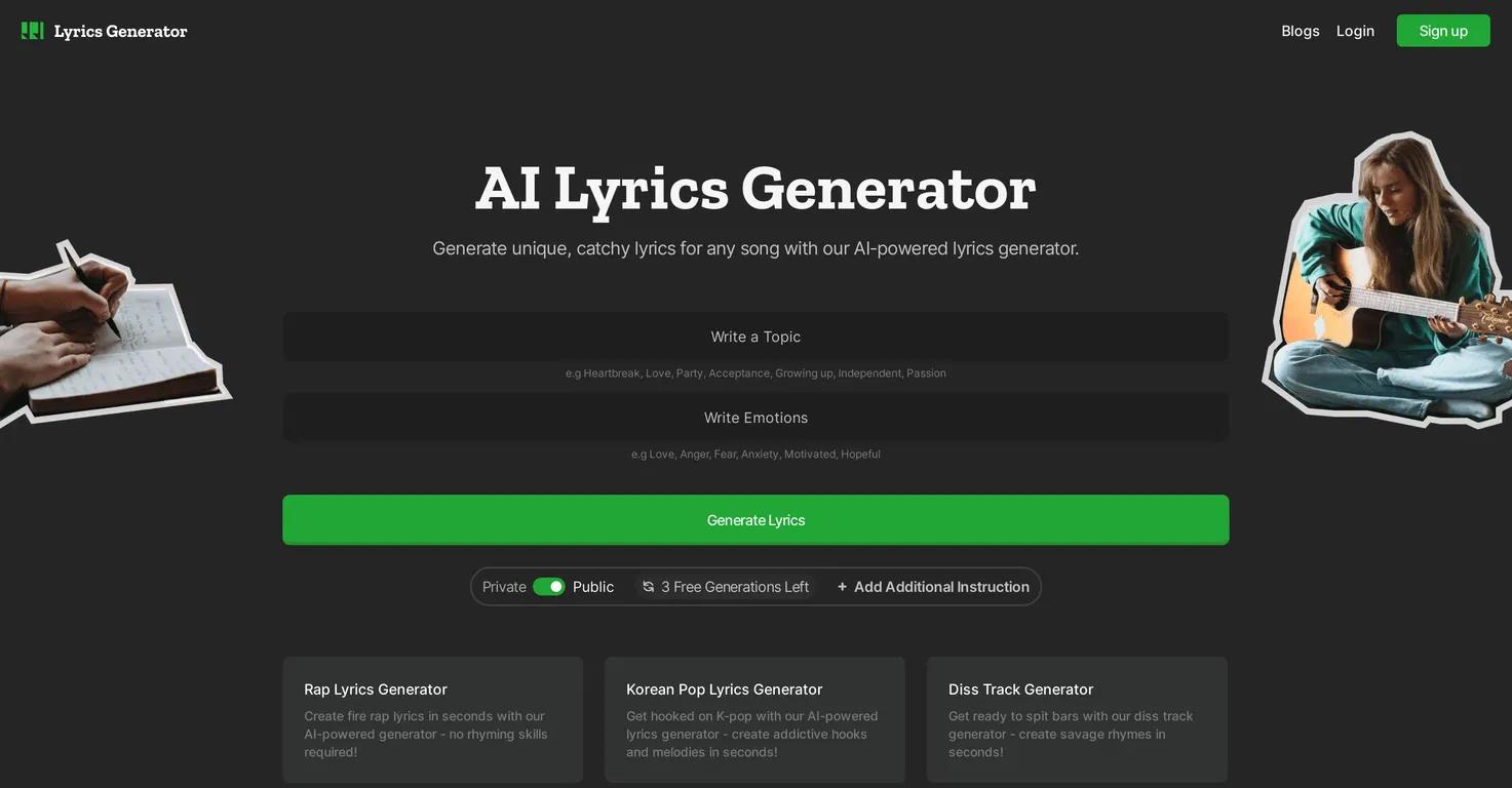 Lyrics GeneratorWebsite Screenshot