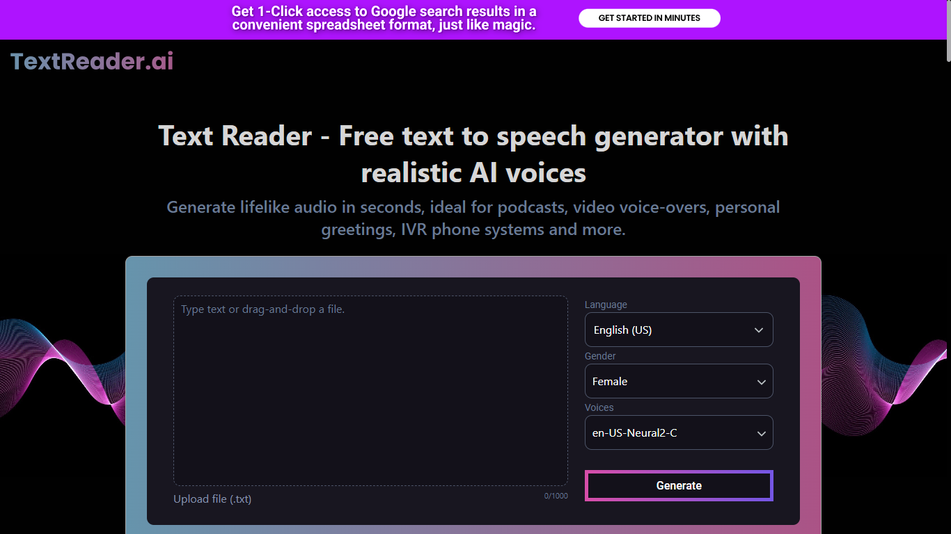 Text Reader Website