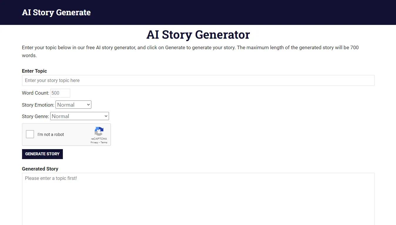 AI Story GenerateWebsite Screenshot