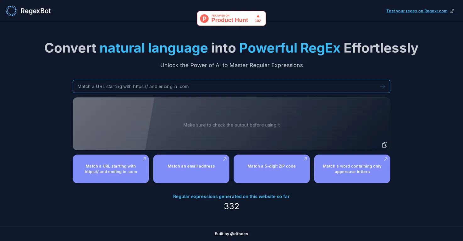 RegexBotWebsite Screenshot