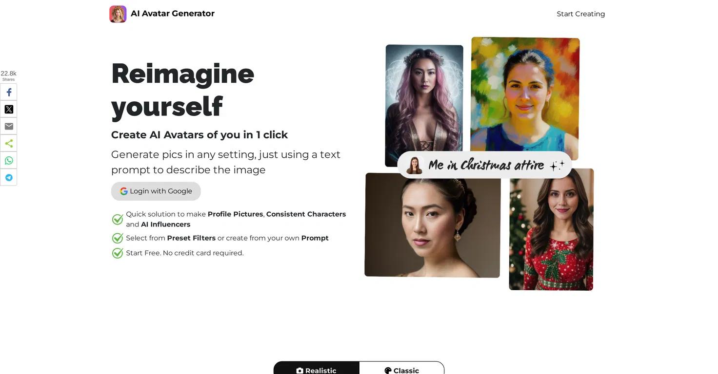 AI Avatar GeneratorWebsite Screenshot