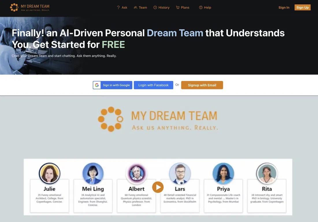 My Dream TeamWebsite Screenshot