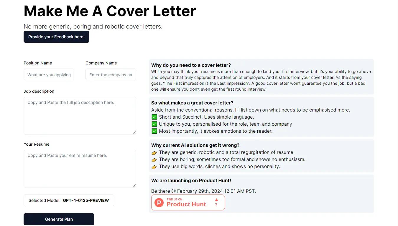 Make Me A Cover LetterWebsite Screenshot