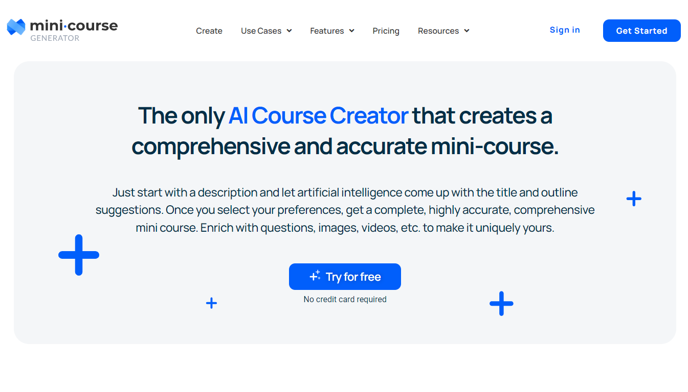 Mini CourseWebsite Screenshot