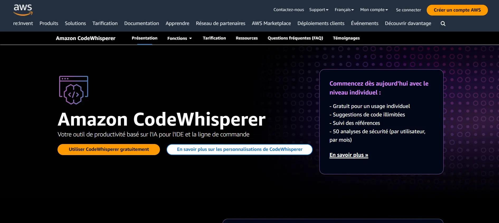 Amazon CodeWhispererWebsite Screenshot