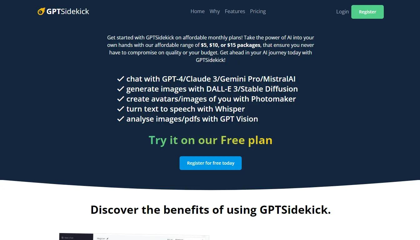 GPTSidekickWebsite Screenshot