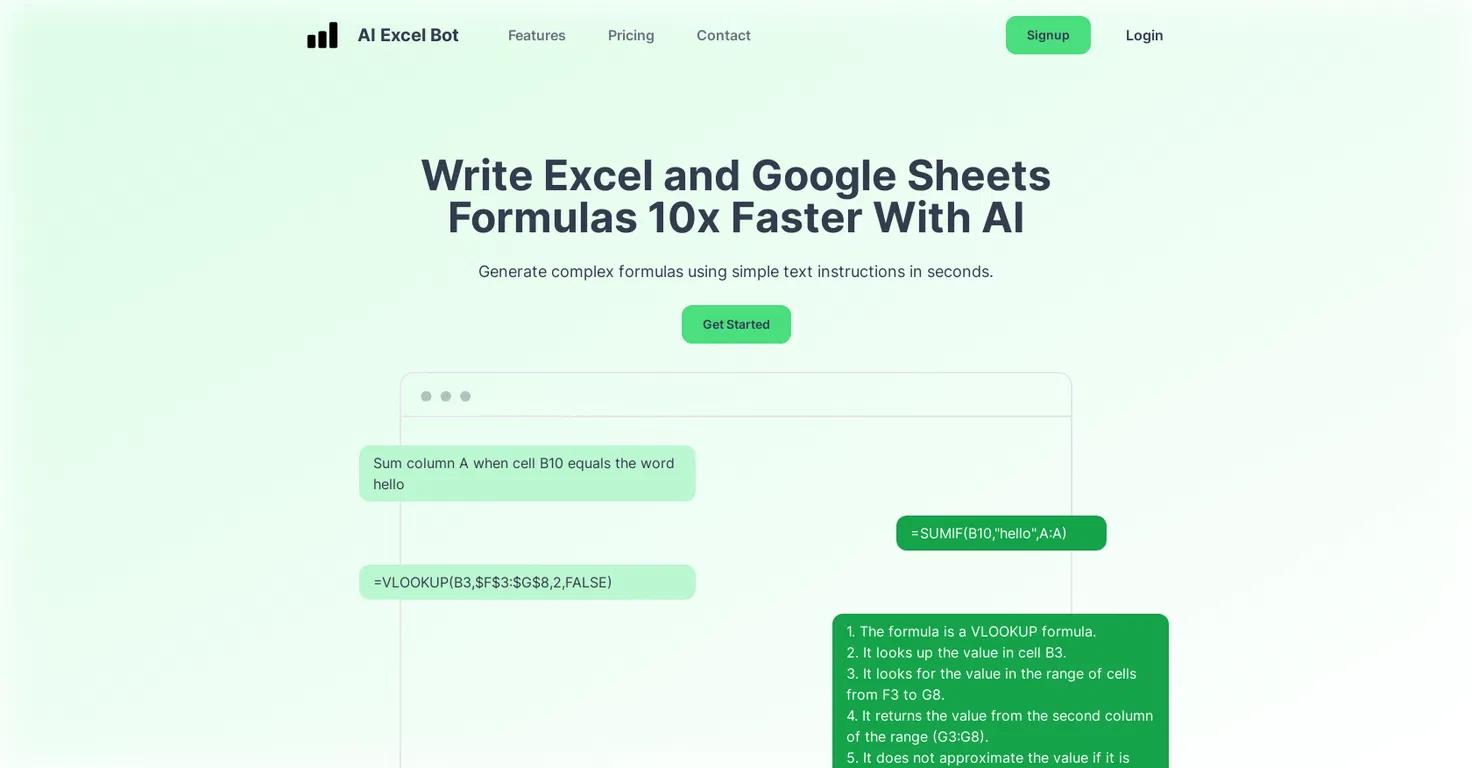 AI Excel BotWebsite Screenshot