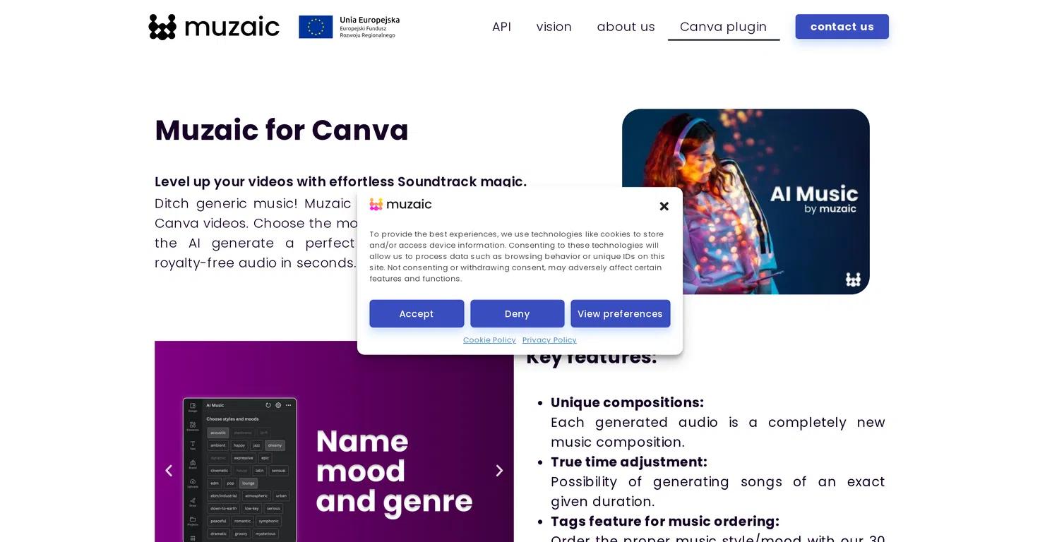 Muzaic for Canva Website