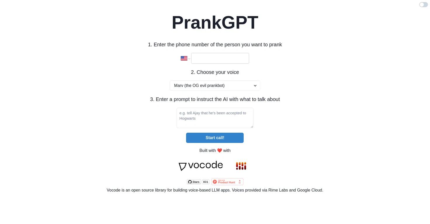 PrankGPTWebsite Screenshot