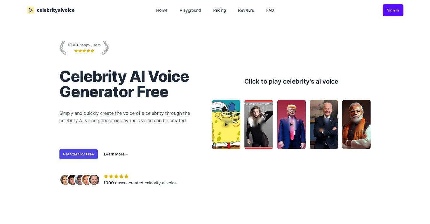 Celebrity AI VoiceWebsite Screenshot