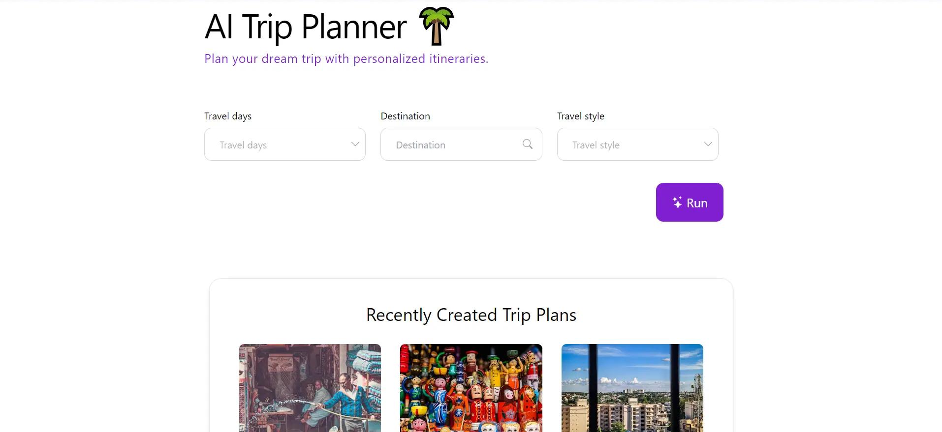 AI Trip PlannerWebsite Screenshot