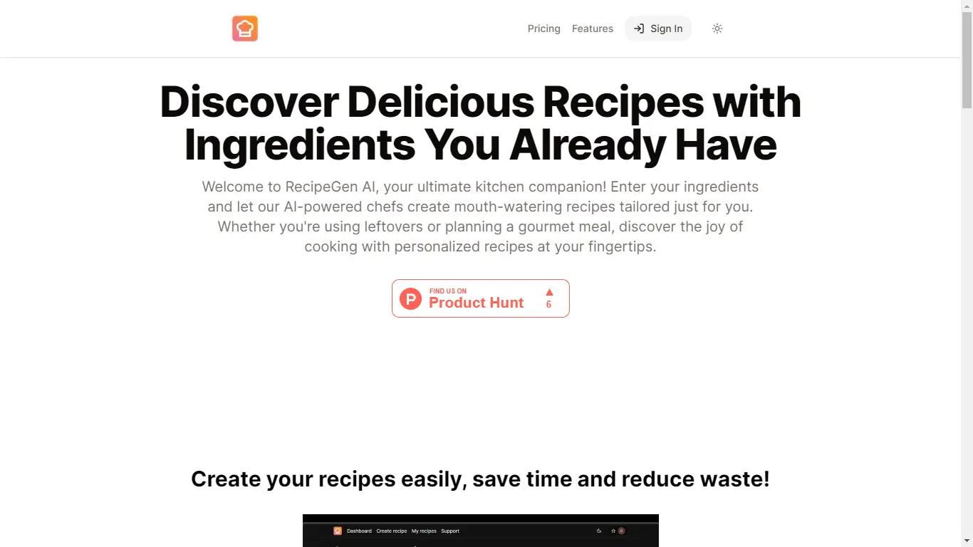 RecipeGen AIWebsite Screenshot