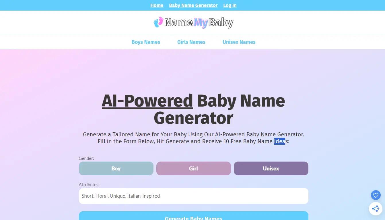 Name My BabyWebsite Screenshot